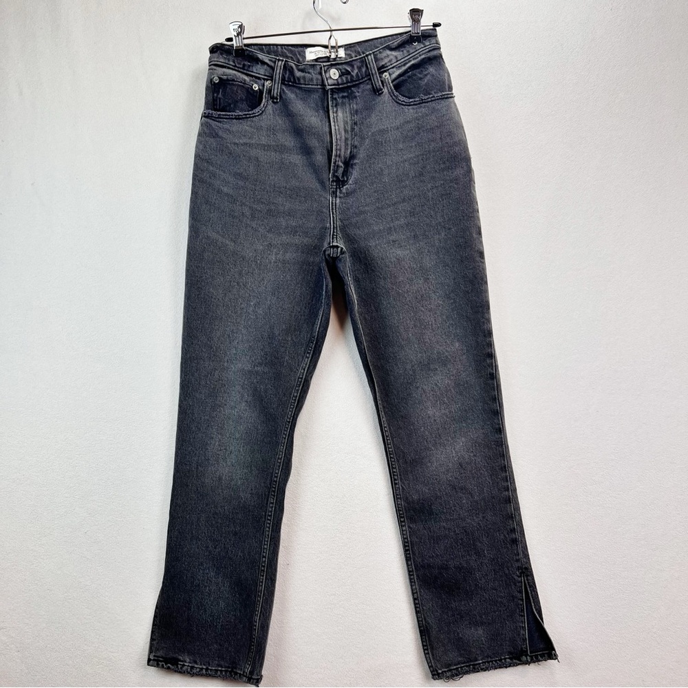 Abercrombie & Fitch The 90s Straight Ultra High Rise Jeans Split Hem Black Curve